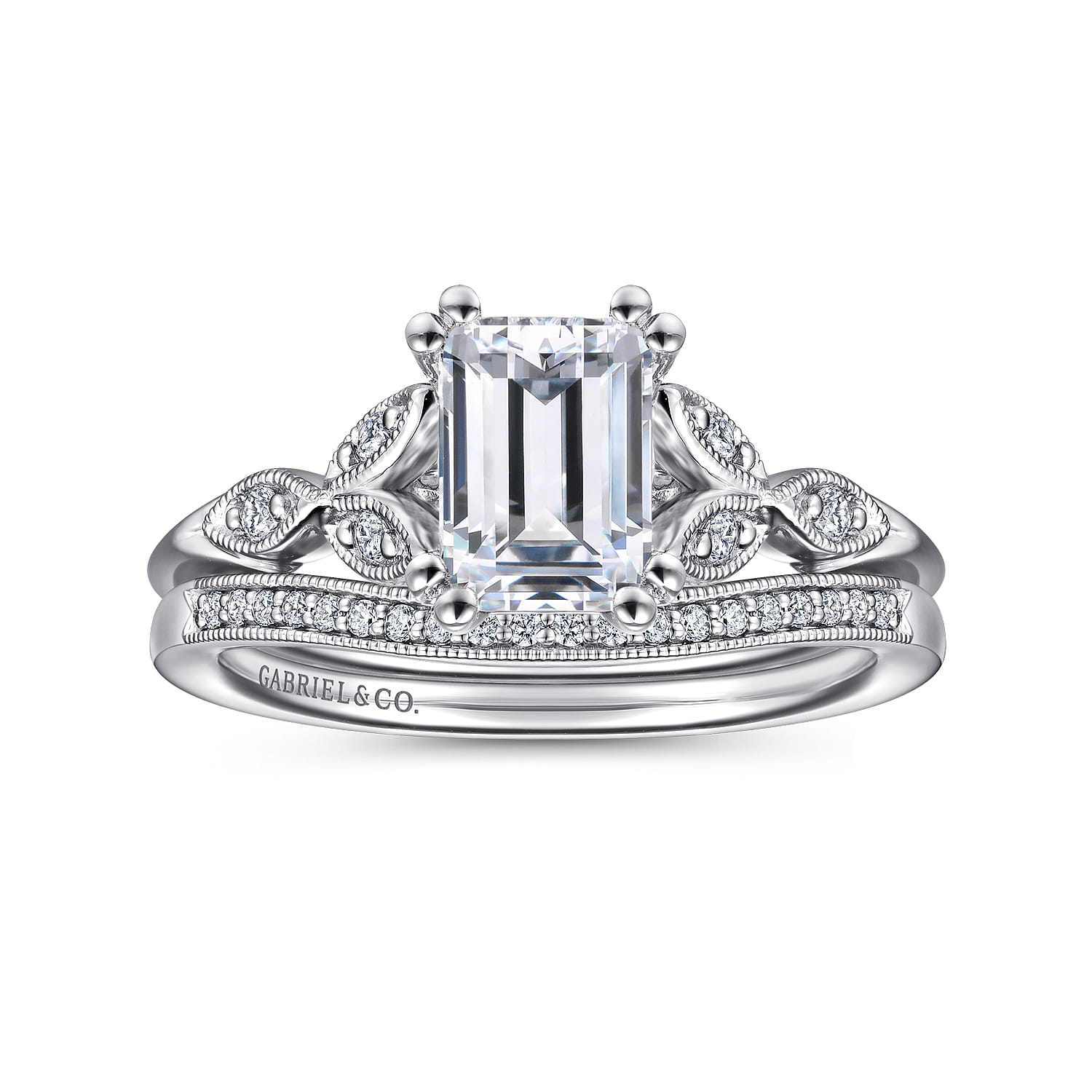 Celia - 14K White Gold Emerald Cut Diamond Engagement Ring - 0.07 ct - Shot 4