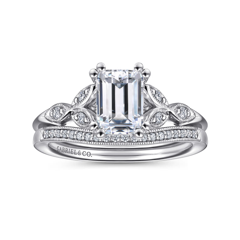 Celia - 14K White Gold Emerald Cut Diamond Engagement Ring - 0.07 ct - Shot 4