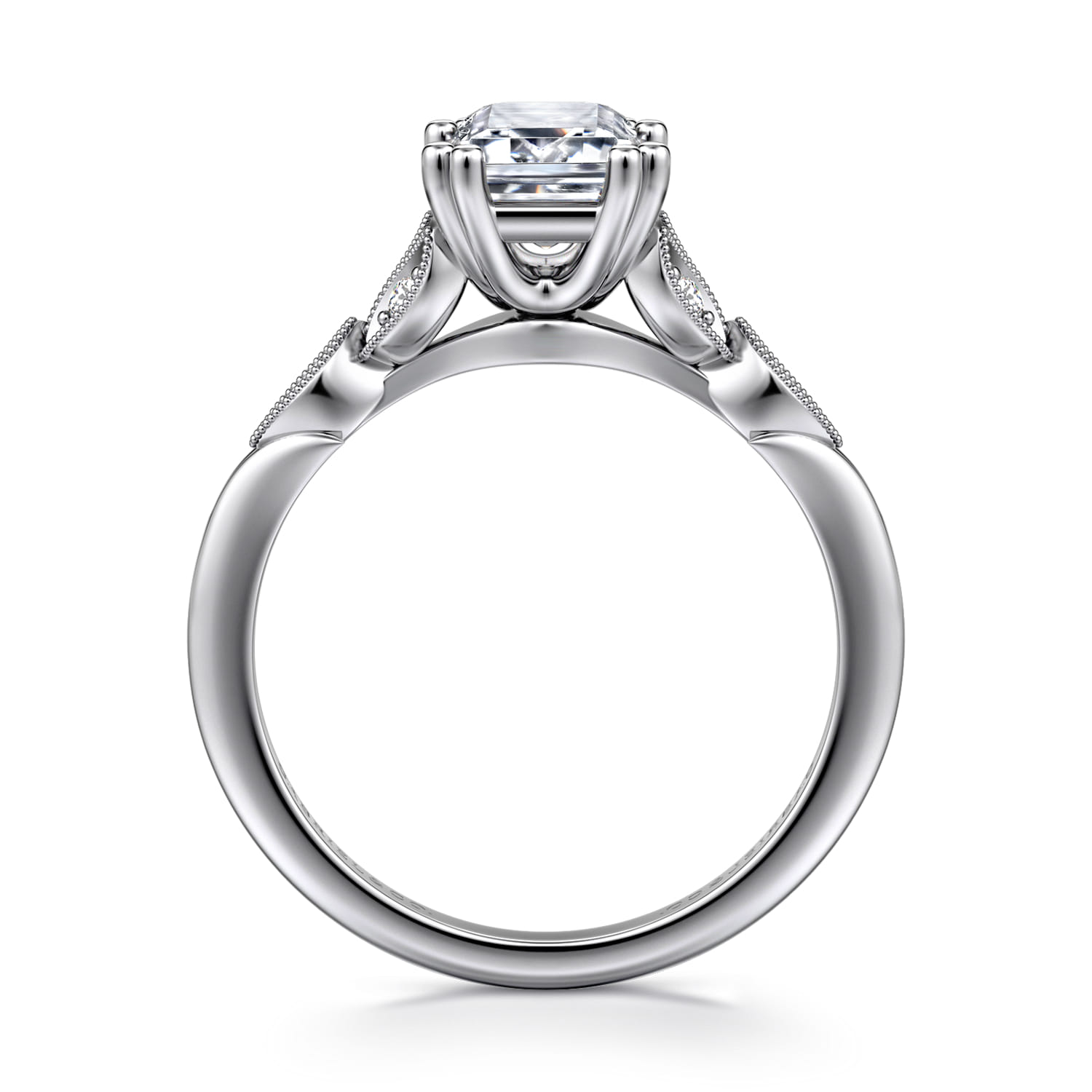 Celia - 14K White Gold Emerald Cut Diamond Engagement Ring - 0.08 ct - Shot 2