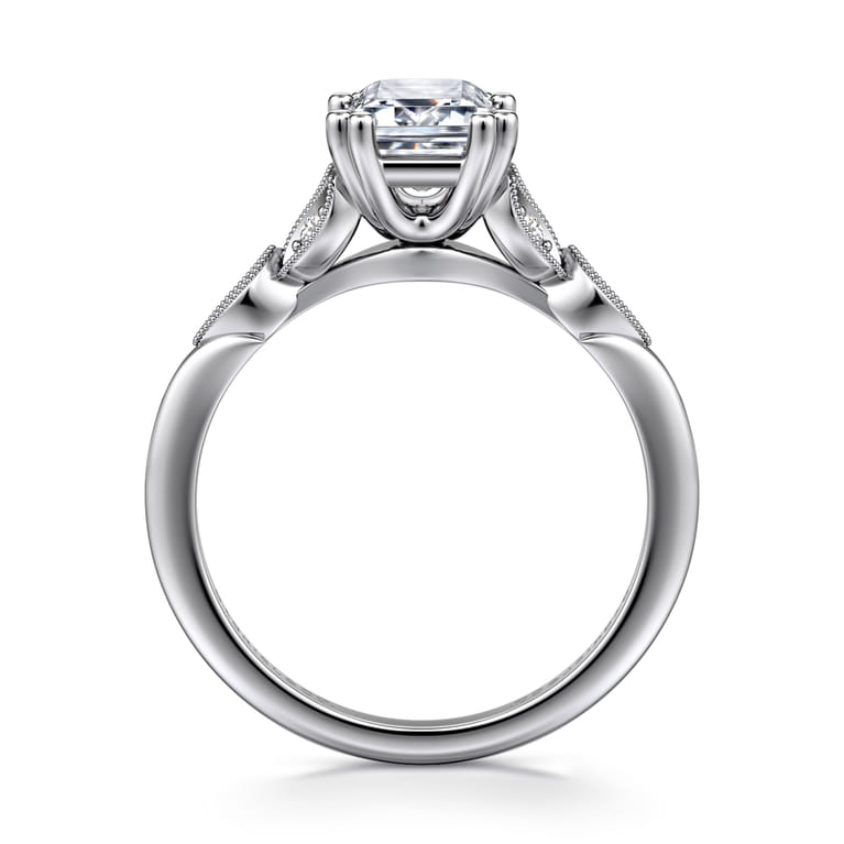 Celia - 14K White Gold Emerald Cut Diamond Engagement Ring - 0.08 ct - Shot 2
