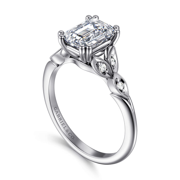 Celia - 14K White Gold Emerald Cut Diamond Engagement Ring - 0.08 ct - Shot 3