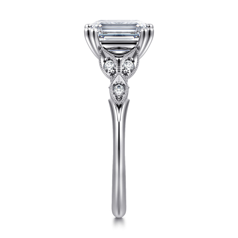 Celia - 14K White Gold Emerald Cut Diamond Engagement Ring - 0.08 ct - Shot 4