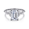 Eliza - Vintage Inspired 14K White Gold Split Shank Emerald Cut Diamond Engagement Ring - 0.07 ct