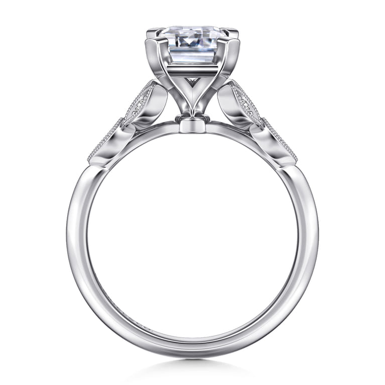 Eliza - Vintage Inspired 14K White Gold Split Shank Emerald Cut Diamond Engagement Ring - 0.07 ct - Shot 2