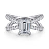 Elite - 14K White Gold Split Shank Emerald Cut Diamond Engagement Ring - 0.55 ct