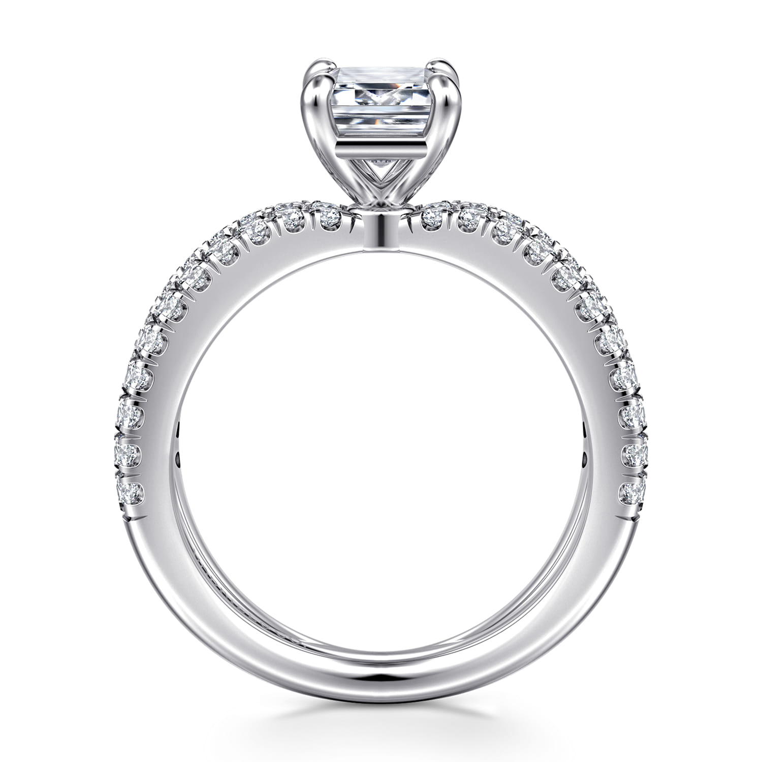 Elite - 14K White Gold Split Shank Emerald Cut Diamond Engagement Ring - 0.55 ct - Shot 2