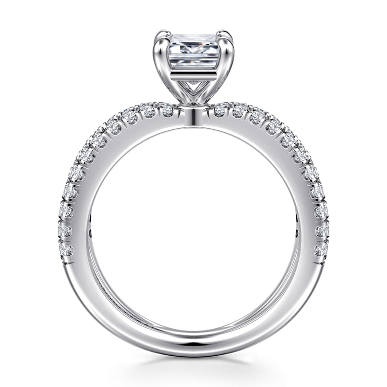 Elite - 14K White Gold Split Shank Emerald Cut Diamond Engagement Ring - 0.55 ct - Shot 2