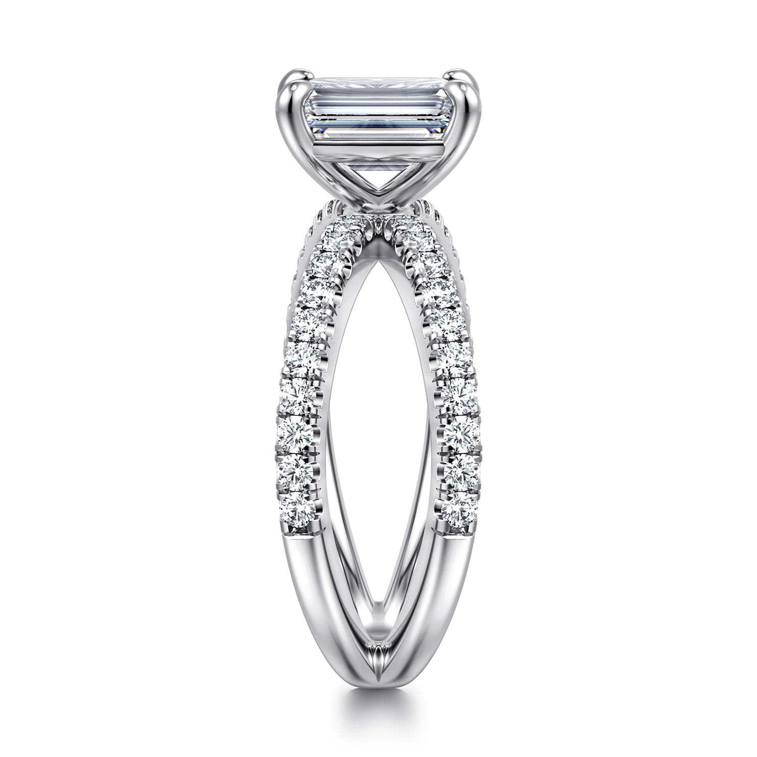Elite - 14K White Gold Split Shank Emerald Cut Diamond Engagement Ring - 0.55 ct - Shot 4