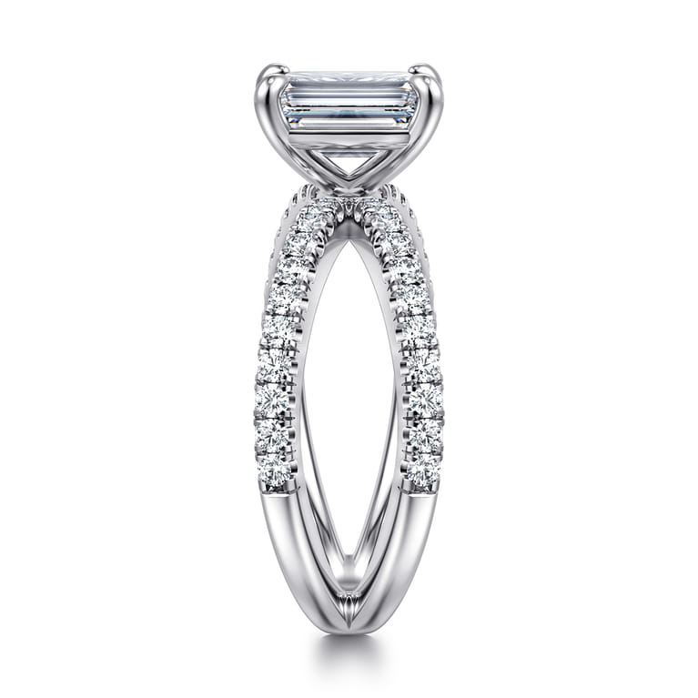 Elite - 14K White Gold Split Shank Emerald Cut Diamond Engagement Ring - 0.55 ct - Shot 4
