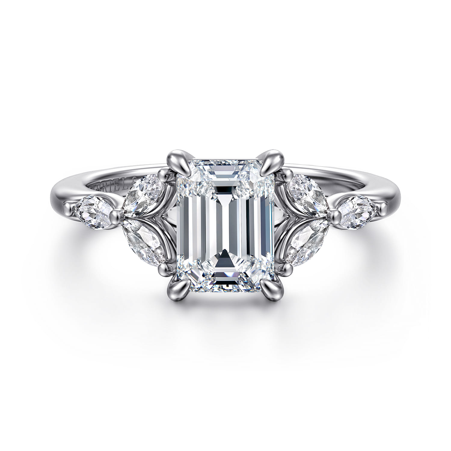Adella - 14K White Gold Emerald Cut Diamond Engagement Ring - 0.4 ct - Shot 1