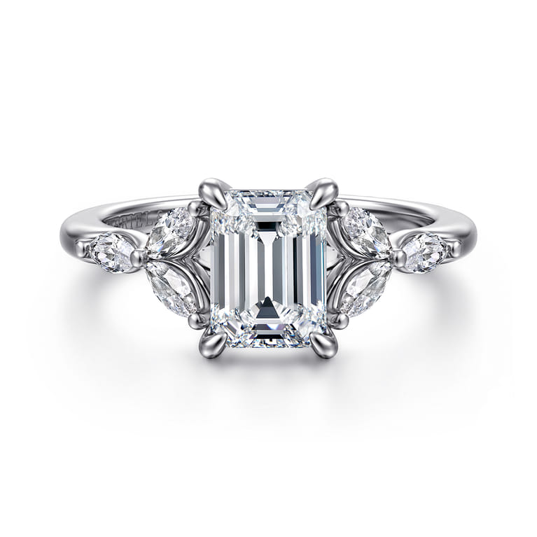 Adella - 14K White Gold Emerald Cut Diamond Engagement Ring - 0.4 ct - Shot 1