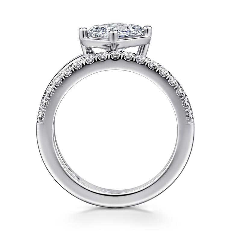 Margo - 14K White Gold Bezel Prong Emerald Cut Wrap Engagement Ring - 0.3 ct - Shot 2