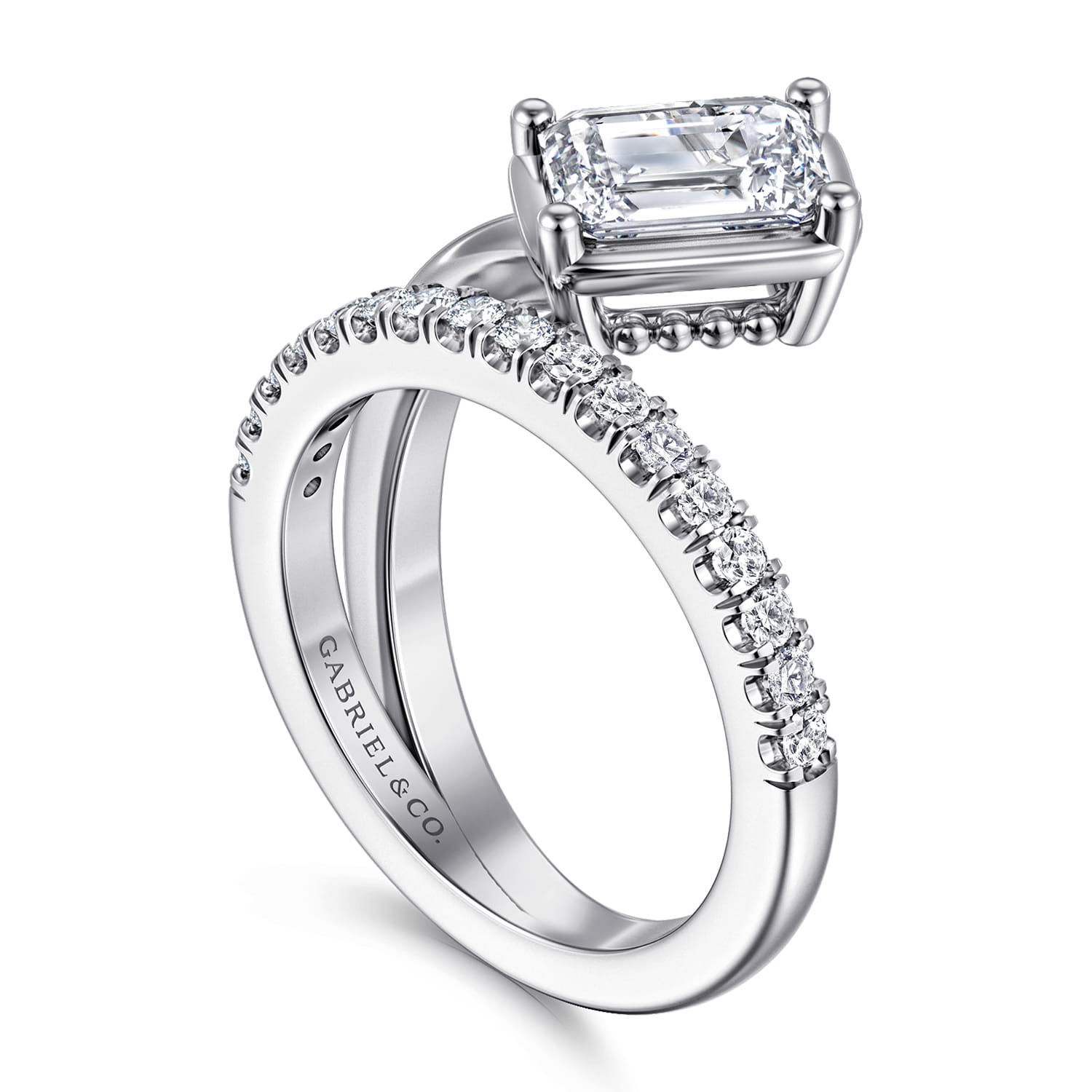 Margo - 14K White Gold Bezel Prong Emerald Cut Wrap Engagement Ring - 0.3 ct - Shot 3