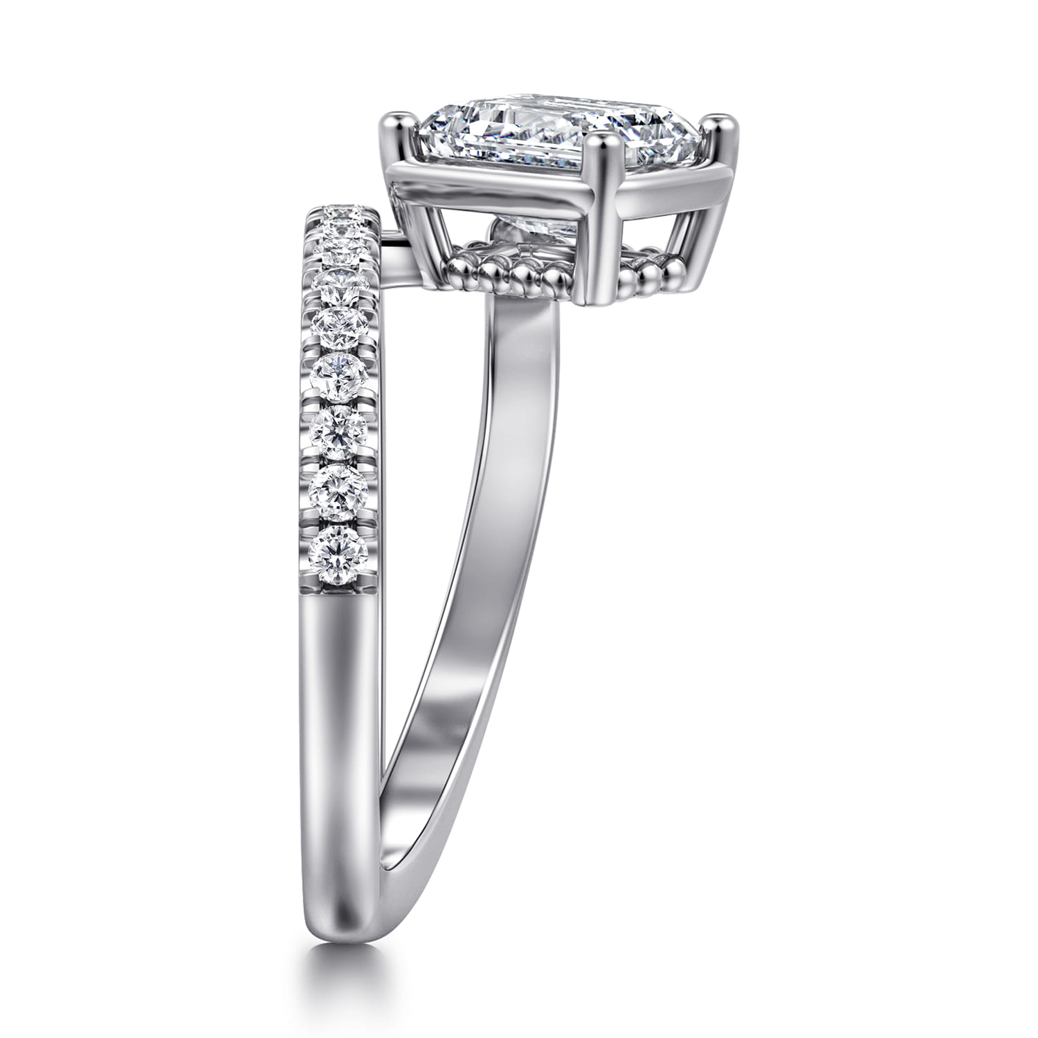 Margo - 14K White Gold Bezel Prong Emerald Cut Wrap Engagement Ring - 0.3 ct - Shot 4