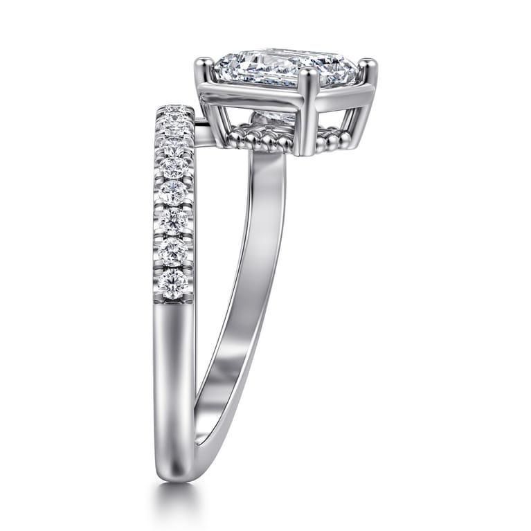Margo - 14K White Gold Bezel Prong Emerald Cut Wrap Engagement Ring - 0.3 ct - Shot 4