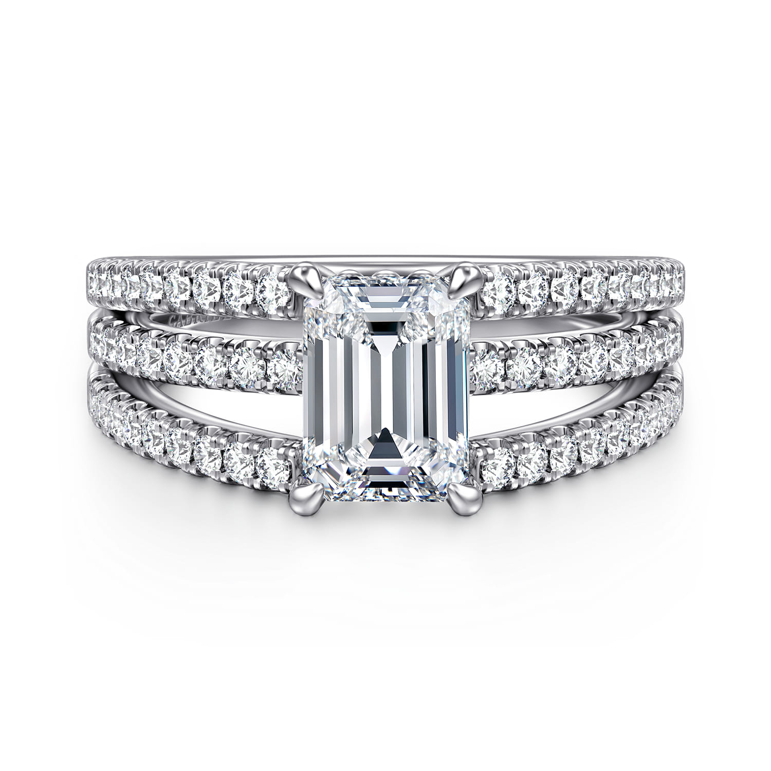 Rivah - 14K White Gold Split Shank Emerald Cut Diamond Engagement Ring - 0.5 ct - Shot 1