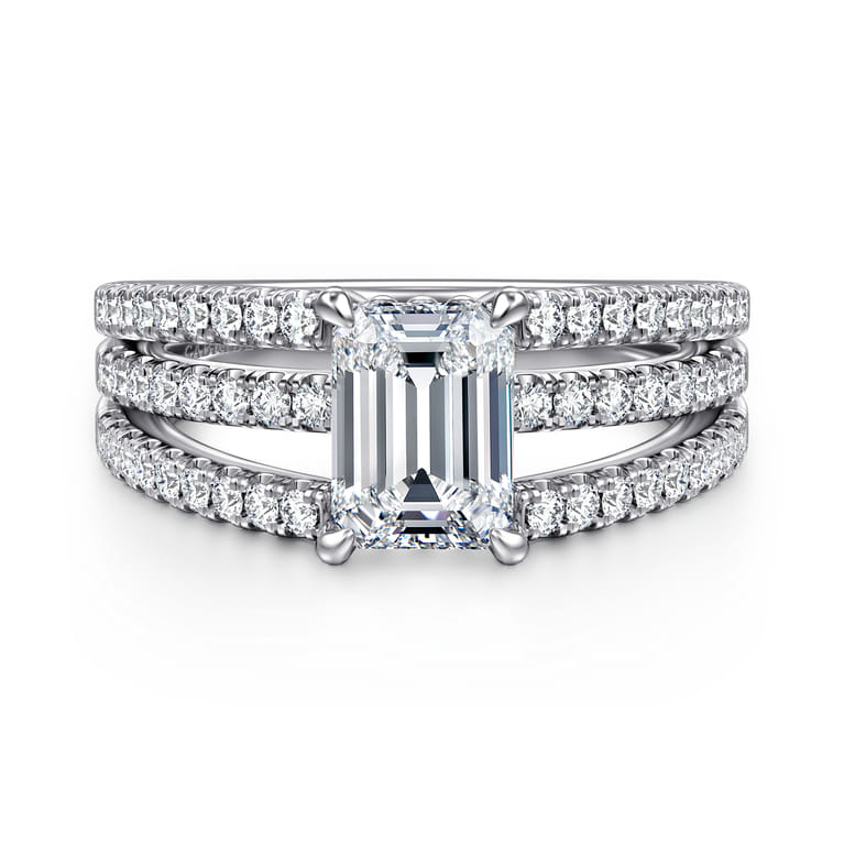 Rivah - 14K White Gold Split Shank Emerald Cut Diamond Engagement Ring - 0.5 ct - Shot 1