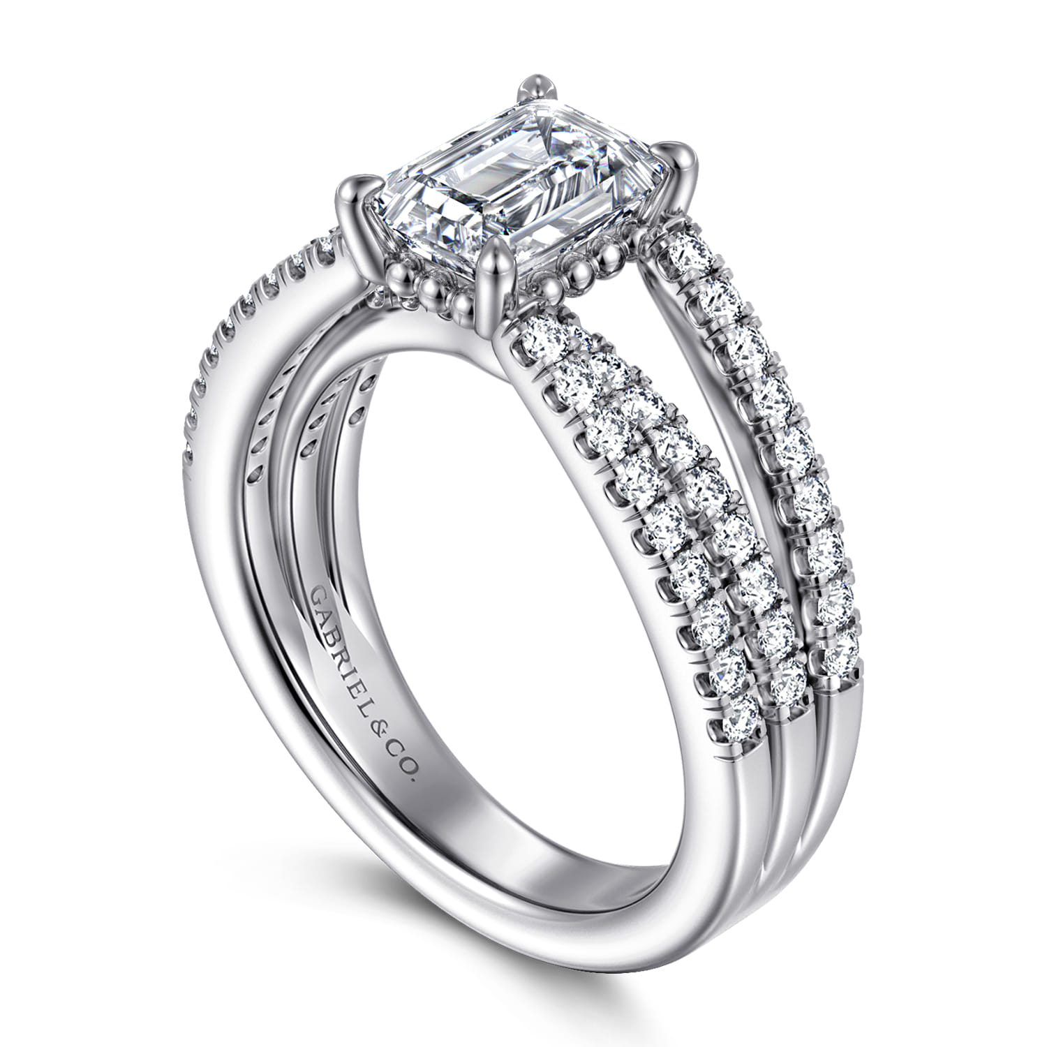 Rivah - 14K White Gold Split Shank Emerald Cut Diamond Engagement Ring - 0.5 ct - Shot 3