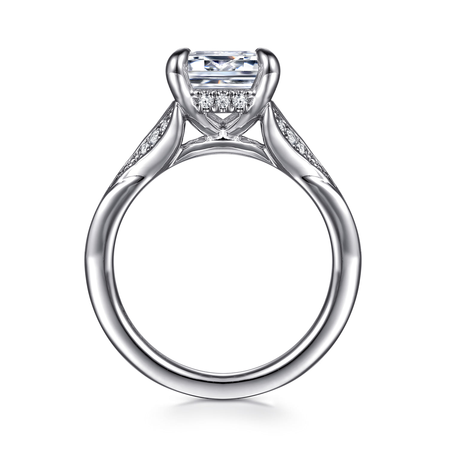 Taye - 14K White Gold Split Shank Emerald Cut Diamond Engagement Ring - 0.18 ct - Shot 2