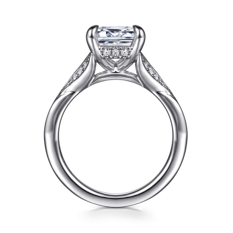 Taye - 14K White Gold Split Shank Emerald Cut Diamond Engagement Ring - 0.18 ct - Shot 2