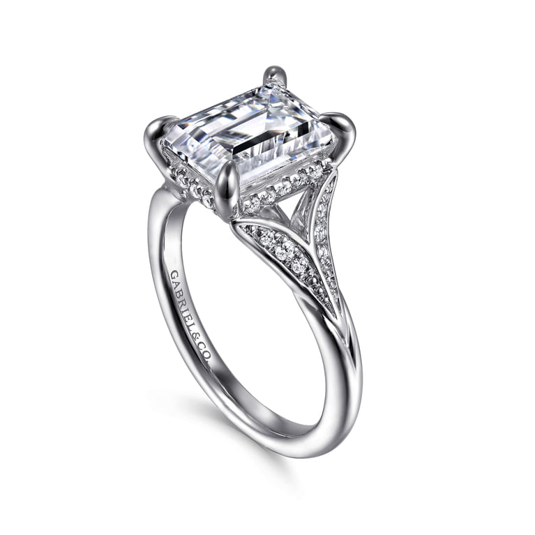Taye - 14K White Gold Split Shank Emerald Cut Diamond Engagement Ring - 0.18 ct - Shot 3