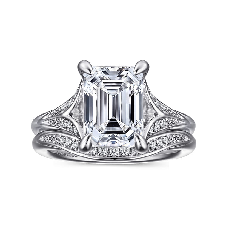Taye - 14K White Gold Split Shank Emerald Cut Diamond Engagement Ring - 0.18 ct - Shot 4