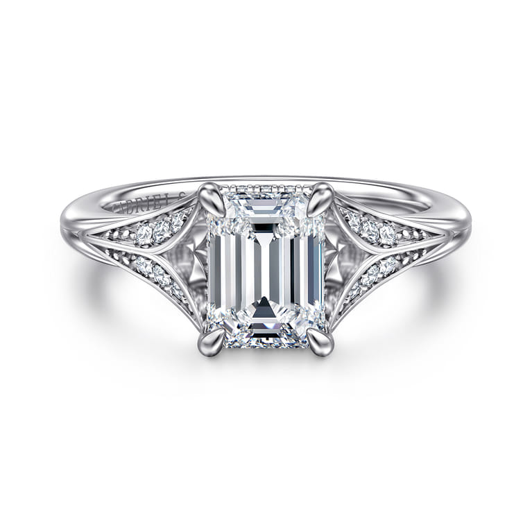 Taye - 14K White Gold Split Shank Emerald Cut Diamond Engagement Ring - 0.16 ct - Shot 1