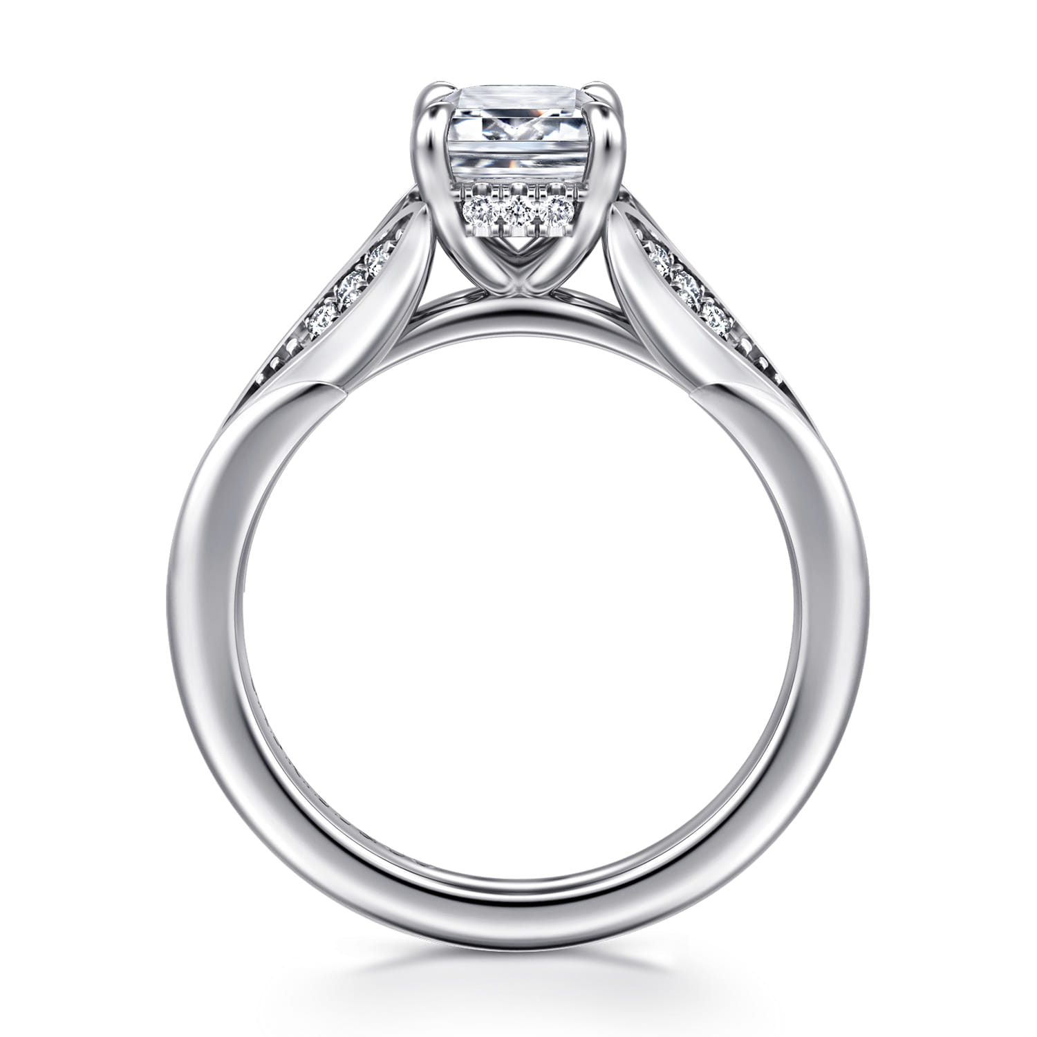 Taye - 14K White Gold Split Shank Emerald Cut Diamond Engagement Ring - 0.16 ct - Shot 2
