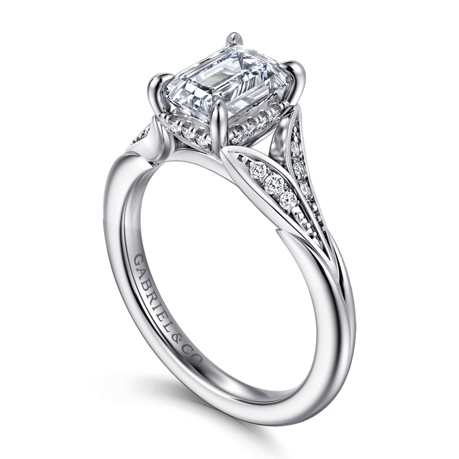 Taye - 14K White Gold Split Shank Emerald Cut Diamond Engagement Ring - 0.16 ct - Shot 3