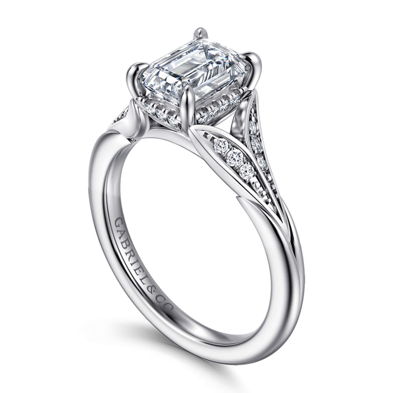 Taye - 14K White Gold Split Shank Emerald Cut Diamond Engagement Ring - 0.16 ct - Shot 3