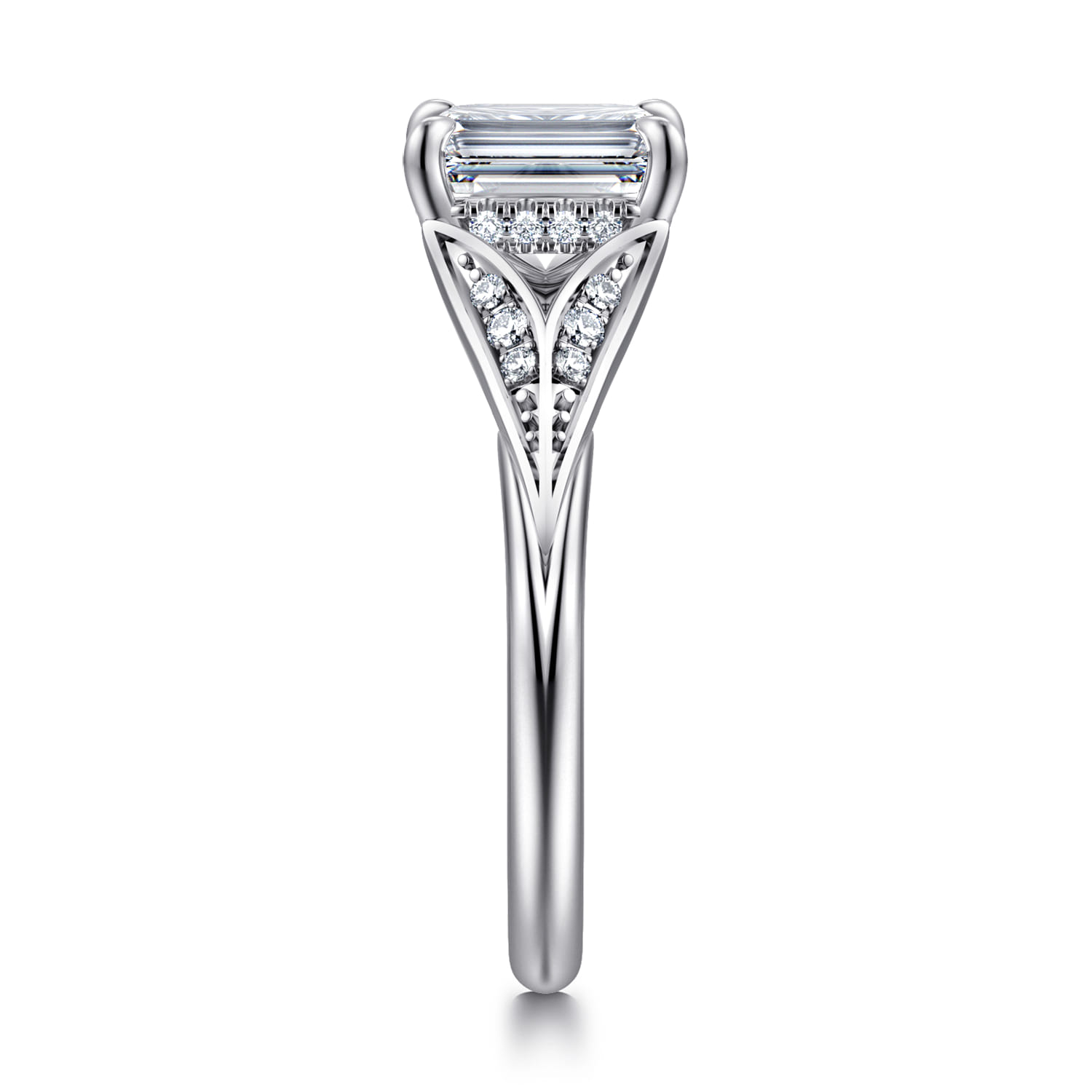 Taye - 14K White Gold Split Shank Emerald Cut Diamond Engagement Ring - 0.16 ct - Shot 4