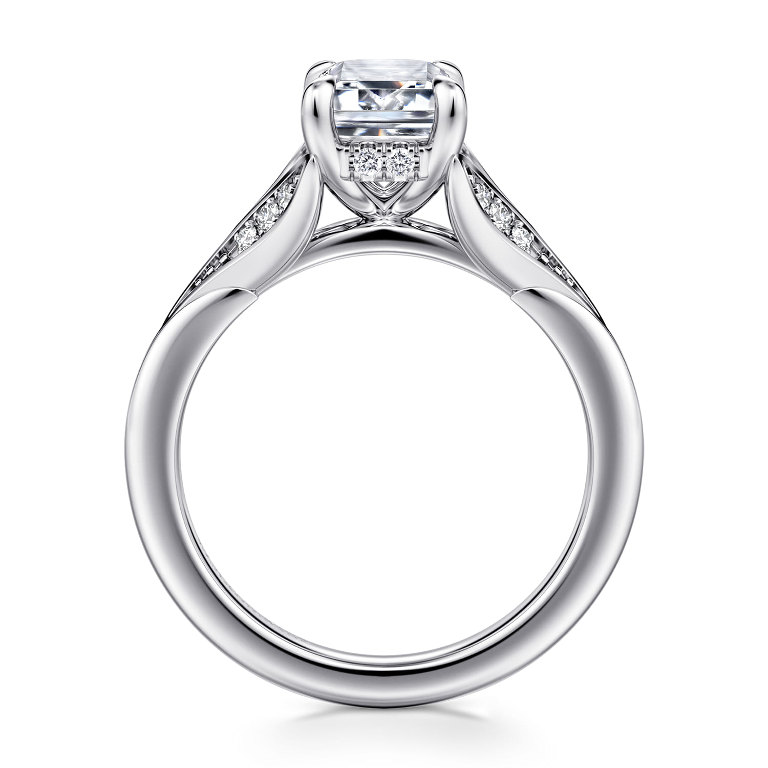 Taye - 14K White Gold Split Shank Emerald Cut Diamond Engagement Ring - 0.16 ct - Shot 2