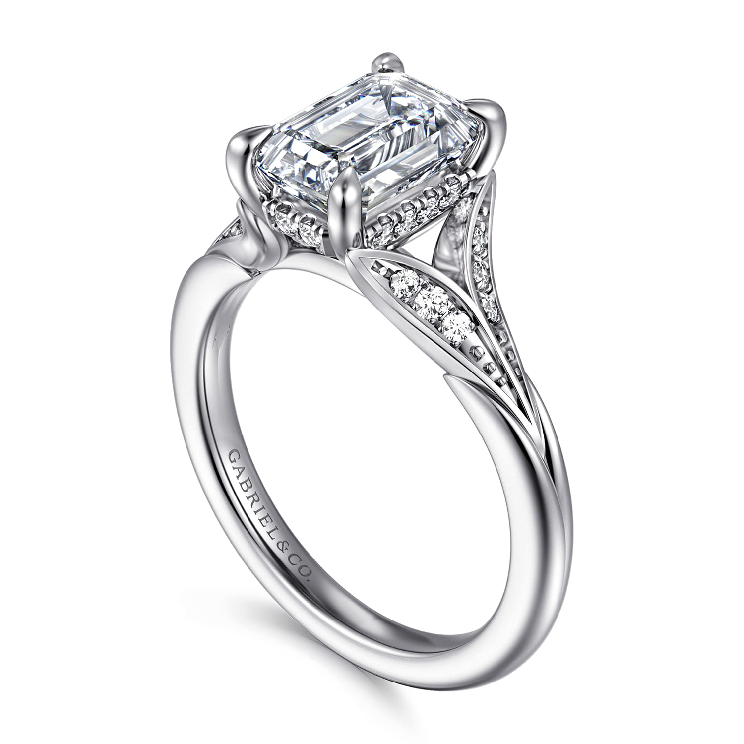Taye - 14K White Gold Split Shank Emerald Cut Diamond Engagement Ring - 0.16 ct - Shot 3