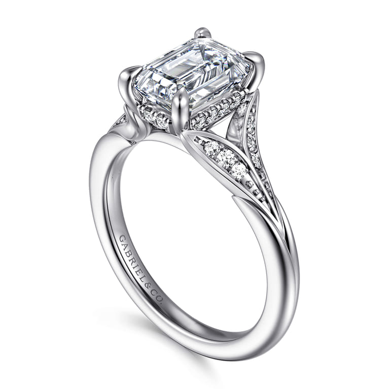 Taye - 14K White Gold Split Shank Emerald Cut Diamond Engagement Ring - 0.16 ct - Shot 3