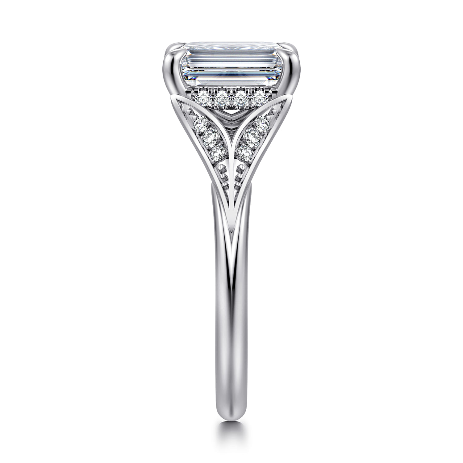 Taye - 14K White Gold Split Shank Emerald Cut Diamond Engagement Ring - 0.16 ct - Shot 4