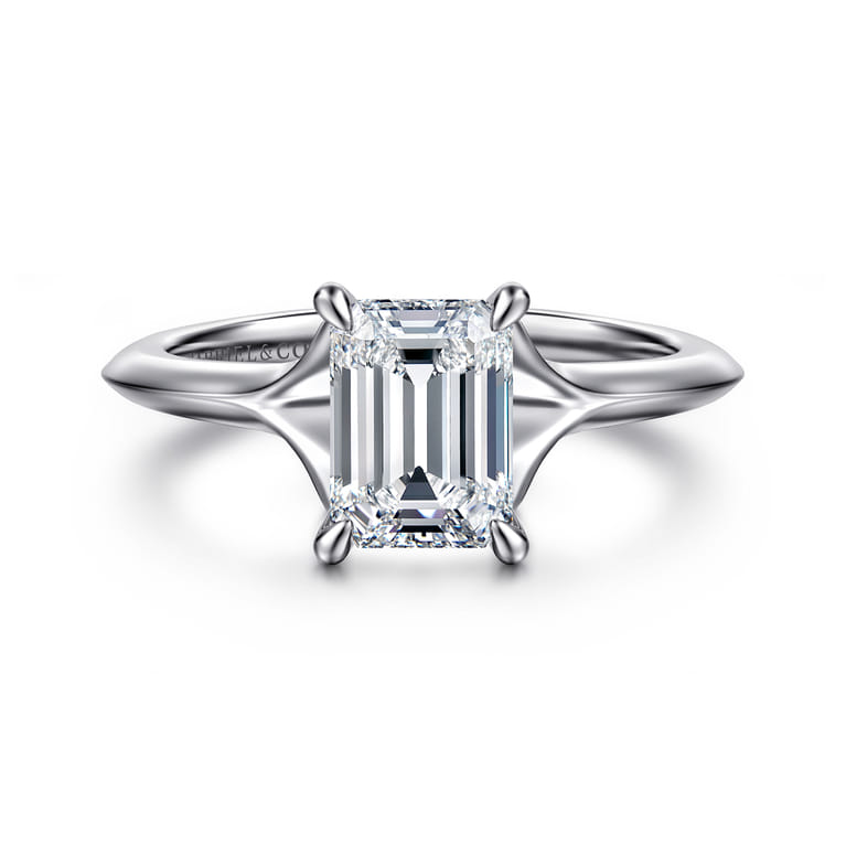 Alden - 14K White Gold Split Shank Emerald Cut Diamond Engagement Ring - 0.05 ct - Shot 1