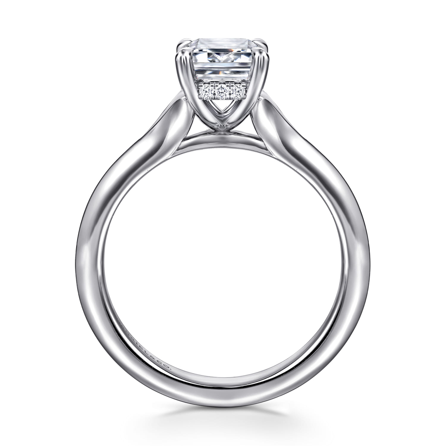 Alden - 14K White Gold Split Shank Emerald Cut Diamond Engagement Ring - 0.05 ct - Shot 2