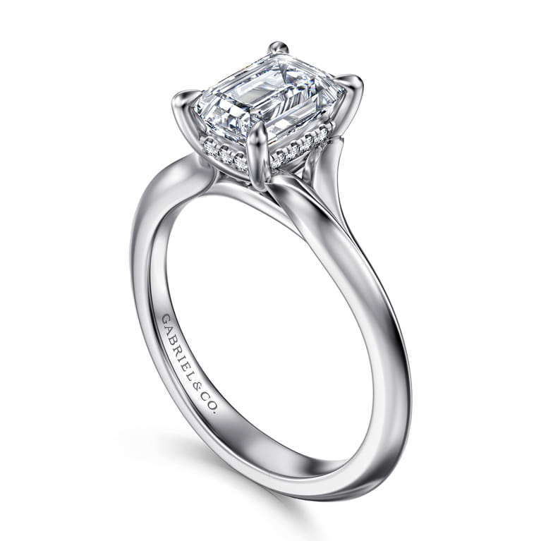 Alden - 14K White Gold Split Shank Emerald Cut Diamond Engagement Ring - 0.05 ct - Shot 3