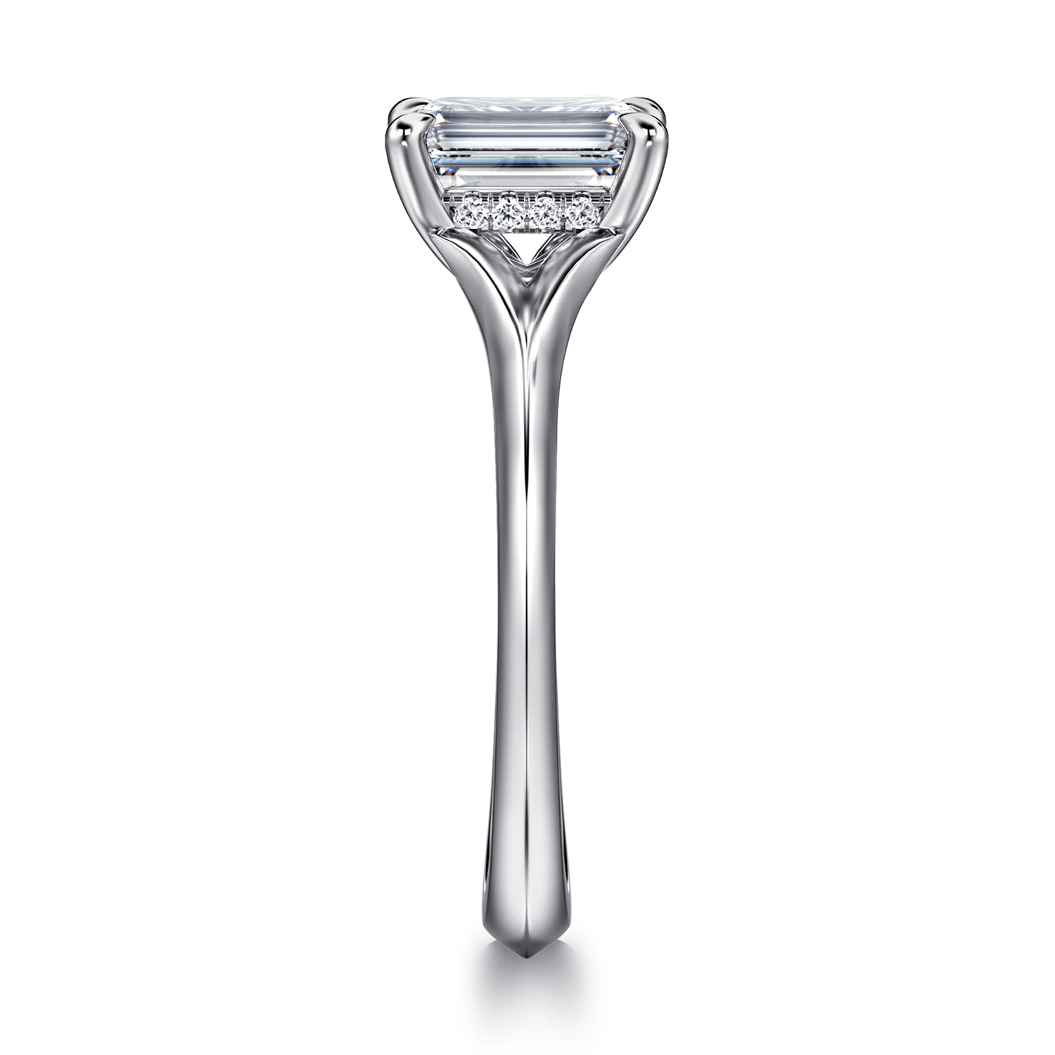 Alden - 14K White Gold Split Shank Emerald Cut Diamond Engagement Ring - 0.05 ct - Shot 4