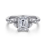 Brigida - Vintage Inspired 14K White Gold Emerald Cut Diamond Engagement Ring - 0.15 ct