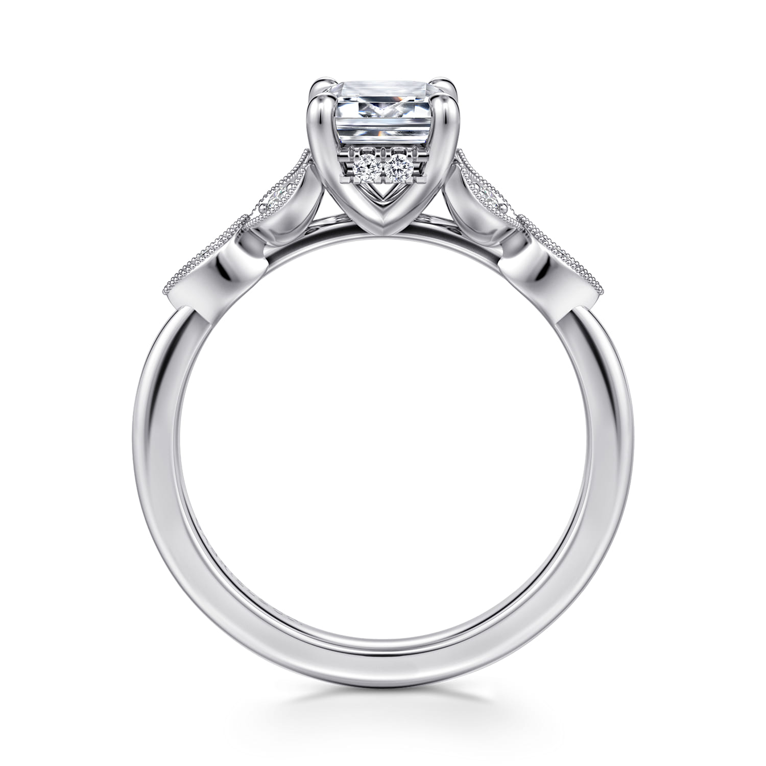 Brigida - Vintage Inspired 14K White Gold Emerald Cut Diamond Engagement Ring - 0.15 ct - Shot 2
