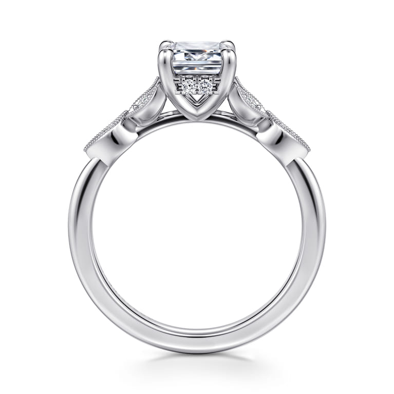 Brigida - Vintage Inspired 14K White Gold Emerald Cut Diamond Engagement Ring - 0.15 ct - Shot 2