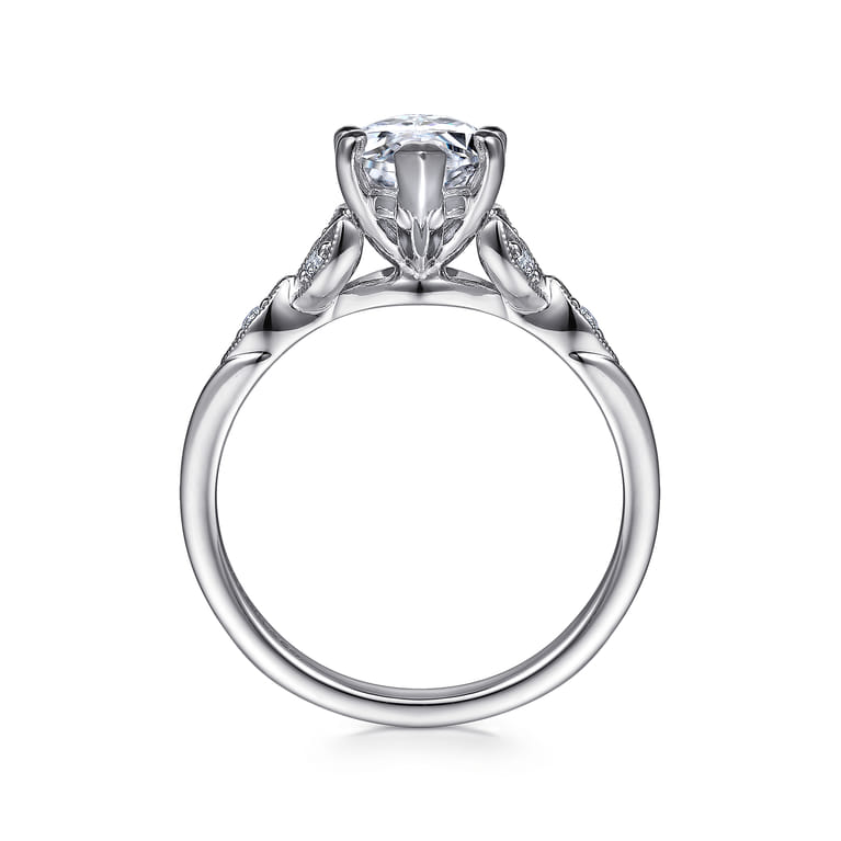 Celia - 14K White Gold 6 Prong Marquise Shape Diamond Engagement Ring - 0.07 ct - Shot 2