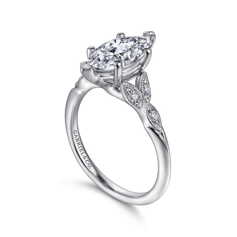 Celia - 14K White Gold 6 Prong Marquise Shape Diamond Engagement Ring - 0.07 ct - Shot 3