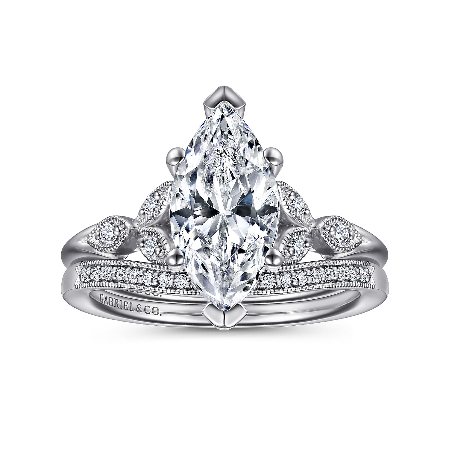 Celia - 14K White Gold 6 Prong Marquise Shape Diamond Engagement Ring - 0.07 ct - Shot 4