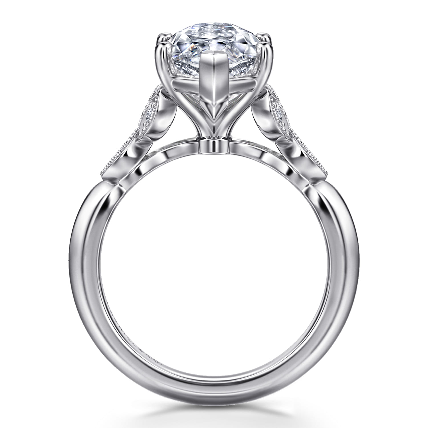 Eliza - Vintage Inspired 14K White Gold Split Shank Marquise Shape Diamond Engagement Ring - 0.08 ct - Shot 2