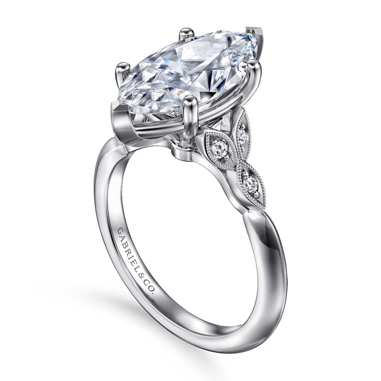 Eliza - Vintage Inspired 14K White Gold Split Shank Marquise Shape Diamond Engagement Ring - 0.08 ct - Shot 3