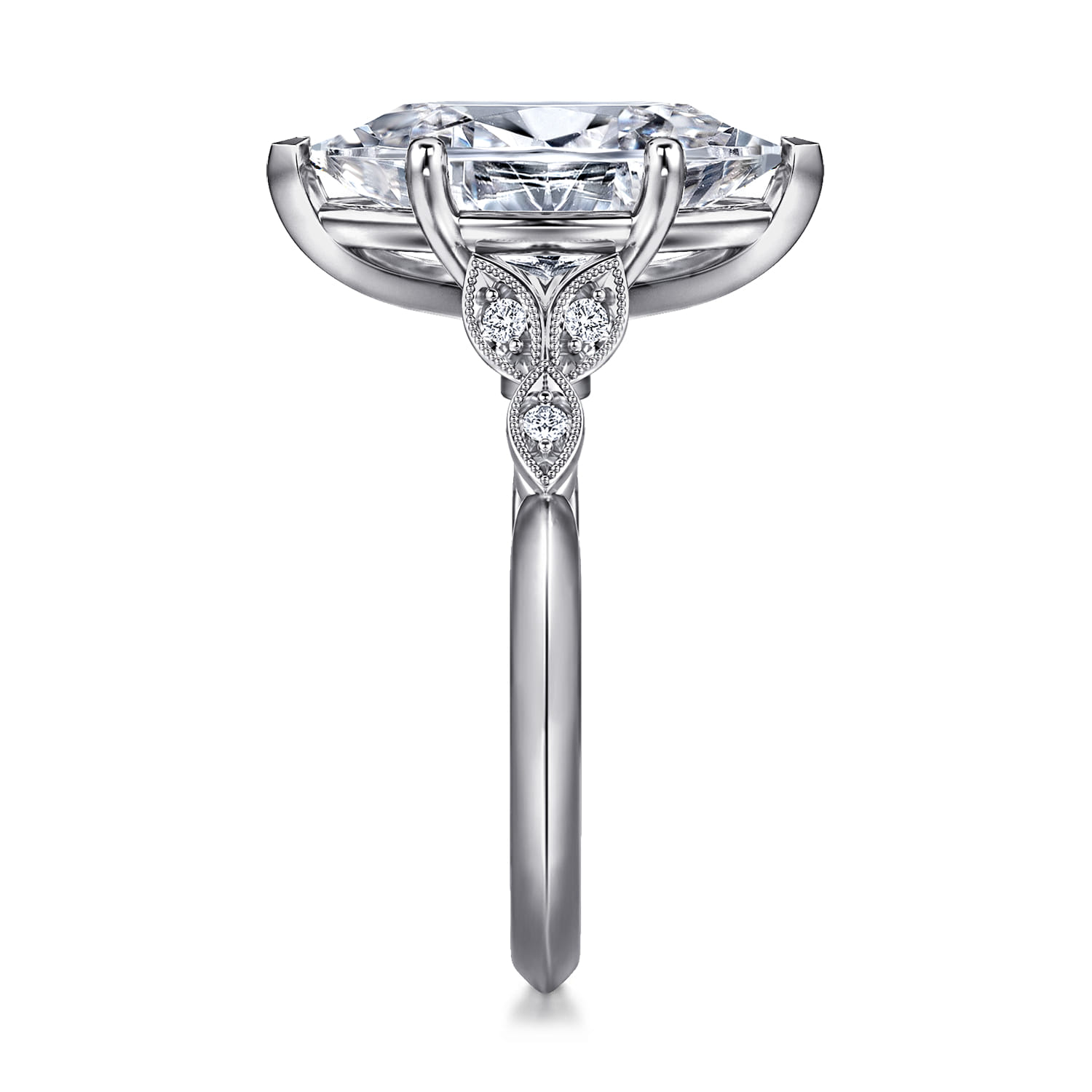 Eliza - Vintage Inspired 14K White Gold Split Shank Marquise Shape Diamond Engagement Ring - 0.08 ct - Shot 4