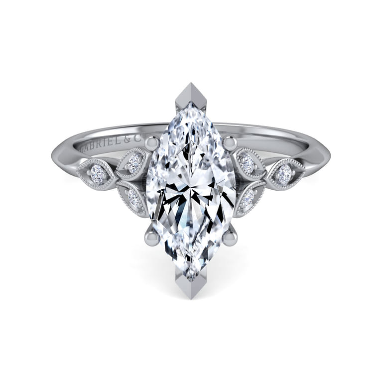 Eliza - Vintage Inspired 14K White Gold Split Shank Marquise Shape Diamond Engagement Ring - 0.07 ct - Shot 1