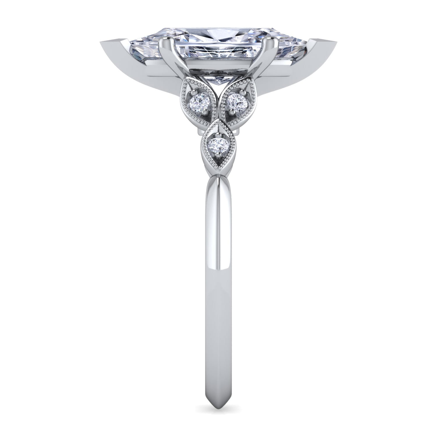 Eliza - Vintage Inspired 14K White Gold Split Shank Marquise Shape Diamond Engagement Ring - 0.07 ct - Shot 5